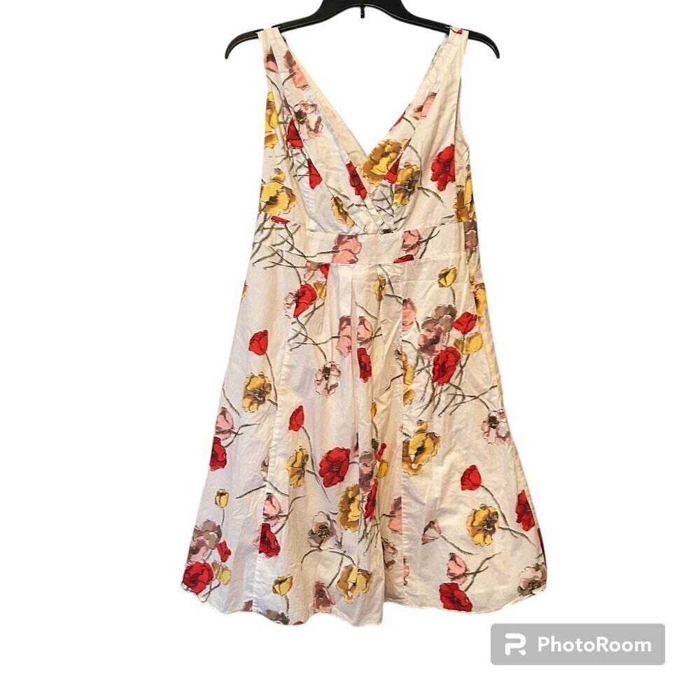 Lands' End Floral Fit and Flare V-Neck Sleeveless Lined Mini Dress Size 8 A Line